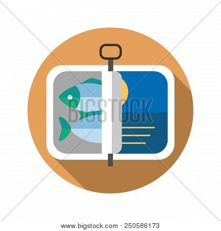 Sprats Flat Design Long Shadow Color Icon. Canned Fish. Vector Silhouette Illustration
