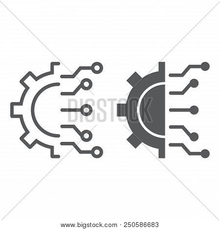 Business Intelligence Line And Glyph Icon, Data And Analytics, Cogwheel Sign, Vector Graphics, A Lin