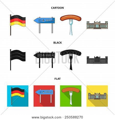 Country Germany Cartoon, Black, Flat Icons In Set Collection For Design. Germany And Landmark Vector