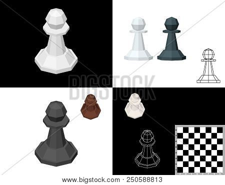 Chess Pawn Set. 3d Vector Illustration. Isometric Projection.front View.