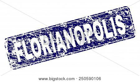Florianopolis Stamp Seal Print With Distress Style. Seal Shape Is A Rounded Rectangle With Frame. Bl