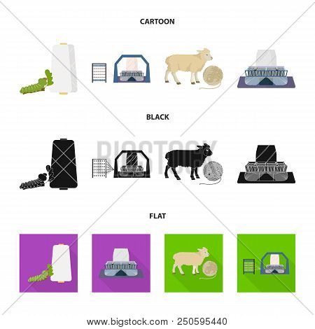 Cotton, Coil, Thread, Pest, And Other  Icon In Cartoon, Black, Flat Style. Textiles, Industry Gear I