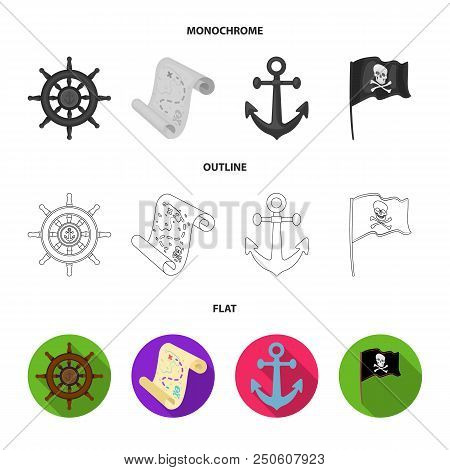 Pirate, Bandit, Rudder, Flag .pirates Set Collection Icons In Flat, Outline, Monochrome Style Vector