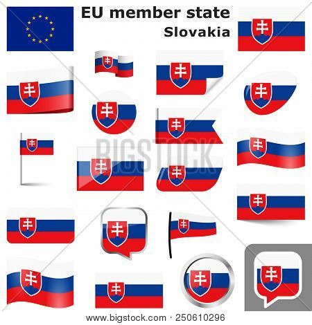 Collection Of Flags And Buttons With National Country Colors Of Slovakia