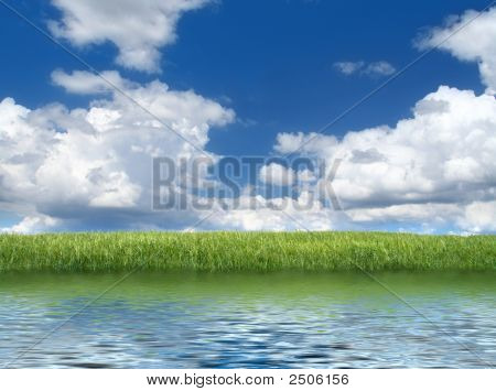 녹색 Grassfield와 레이크 사이드