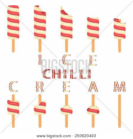 Vector Illustration Logo For Natural Chili Ice Cream On Stick. Ice Cream Pattern Consisting Of Sweet