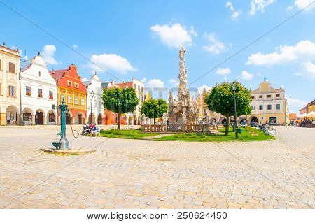 Telc, Czech Republic - 31 May, 2018: Zachary Of Hradec Square. Central Square With Colorful Renaisan