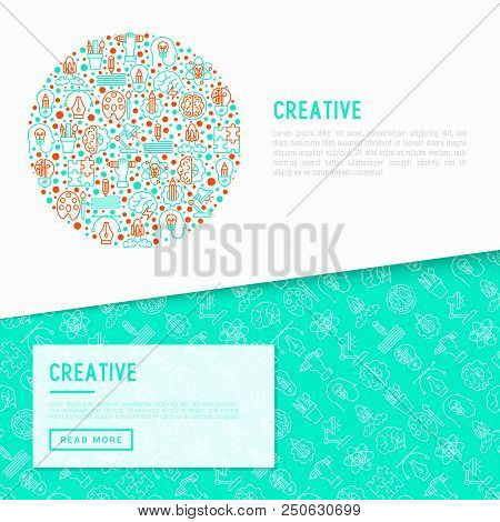 Creative Concept In Circle With Thin Line Icons: Generation Of Idea, Start Up, Brief, Brainstorming,
