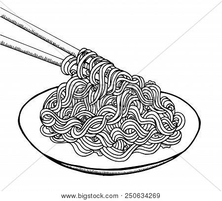 Doodle Noodle At Plate And Stick. Hand Drawing
