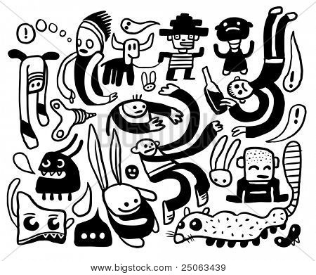 Coleção de desenhos engraçados. Ilustração vetorial.