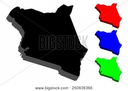 3d Map Of Kenya (republic Of Kenya) - Black, Red, Blue And Green - Vector Illustration
