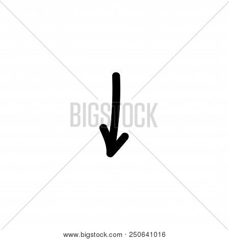 Black Rounded Hand Drawn Cartoon Arrow Down. Flat Icon. Download Sign.