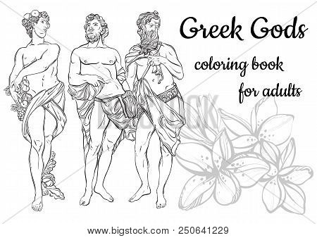 Vector Illustration Of Beautiful Antique Greek Gods Isolated On A White Background. Hand Drawn Vinta