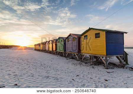 Muizenberg Beach Huts At Sunrise In Cape Town South Africa