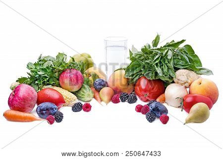 Colorful Healthy, Fresh Vegetables With Leaf Lettuce. Isolated On White Background