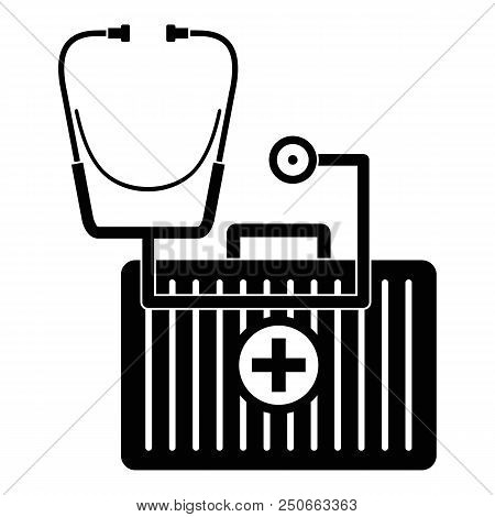 Stethoscope, First Aid Kit Icon. Simple Illustration Of Stethoscope, First Aid Kit Vector Icon For W