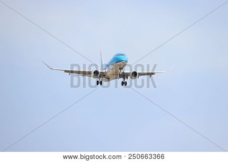 Amsterdam The Netherlands - July 22nd 2018: Ph-exk Klm Cityhopper Embraer Erj-175 Final Approach To 