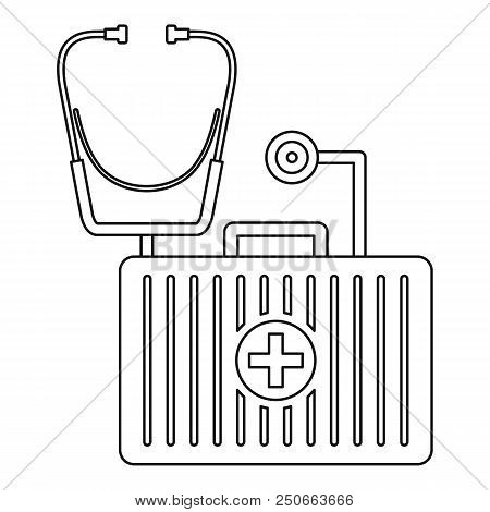 Stethoscope, First Aid Kit Icon. Outline Illustration Of Stethoscope, First Aid Kit Vector Icon For 