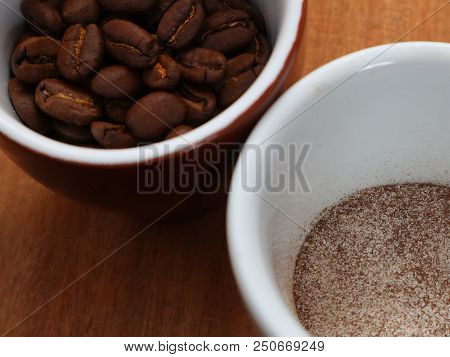 Coffee Is Soluble And In Beans In A Cup. Coffee In A Cup Without Water. Just Add Water.