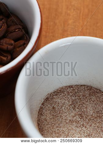 Coffee Is Soluble And In Beans In A Cup. Coffee In A Cup Without Water. Just Add Water.
