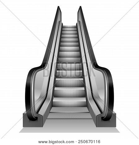 Escalator Mockup. Realistic Illustration Of Escalator Vector Mockup For Web Design Isolated On White