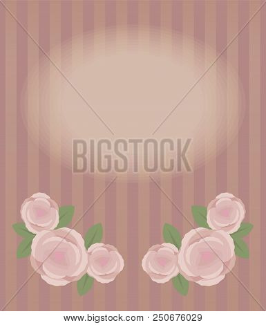 A Burgundy Striped Old Retro Vector Vertical Card With A Blank Oval Area For Inscription And A Patte