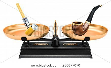 Balance Concept, Smoking Pipe And E-pipe. 3d Rendering Isolated On White Background