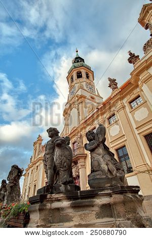 Angels Statues At Loreto Prague (loreta Praha) Church Monastery Pilgrimage In Prague, Czech Republic