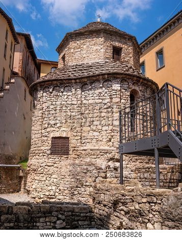 Tempietto Di Santa Croce Is A Octagonal Romanesque Chapel In The Upper City Of Bergamo, Italy.
