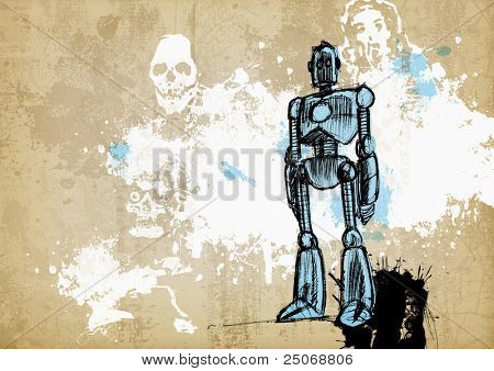 Esimerkki vintage robotti grunge-pohjalla