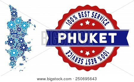 Repair Service Phuket Map Composition Of Tools. Abstract Geographic Plan In Blue Colors And Best Ser