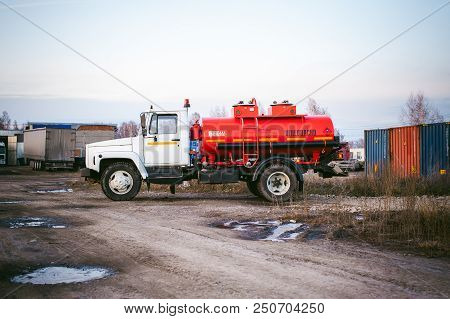 Russia, Novosibirsk - November 23, 2017: Truck Gaz 3309. Gasoline Tanker