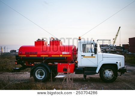 Russia, Novosibirsk - November 23, 2017: Truck Gaz 3309. Gasoline Tanker