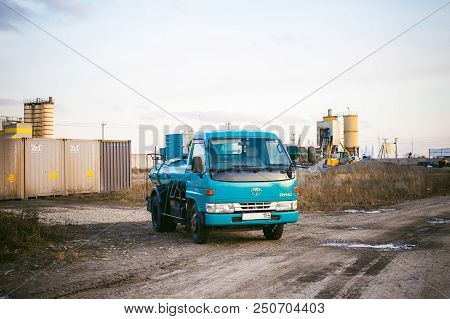 Russia, Novosibirsk - November 23, 2017: Light Truck Toyota Dune. Special Equipment, Barrel For Fuel