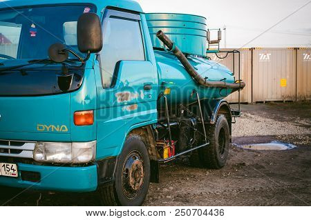 Russia, Novosibirsk - November 23, 2017: Light Truck Toyota Dune. Special Equipment, Barrel For Fuel