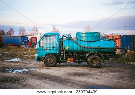 Russia, Novosibirsk - November 23, 2017: Light Truck Toyota Dune. Special Equipment, Barrel For Fuel