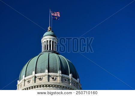 Indiana Statehouse Capitol Building Dome On A Sunny Day