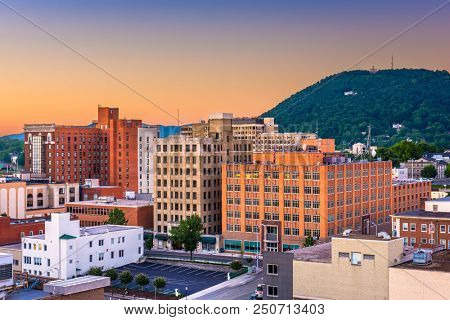 Roanoke, Virginia, USA downtown skyline at dusk.