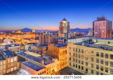 Roanoke, Virginia, USA downtown skyline at dawn.