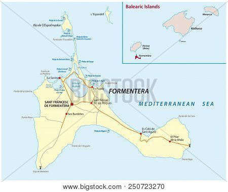 The Formentera Road And Beach Vector Map.
