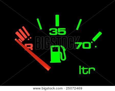Misuratore di benzina su sfondo nero, clipping path incluso.