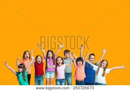 We Won. Winning Success Happy Teen Girls And Boys Celebrating Being A Winner. Dynamic Image Of Cauca