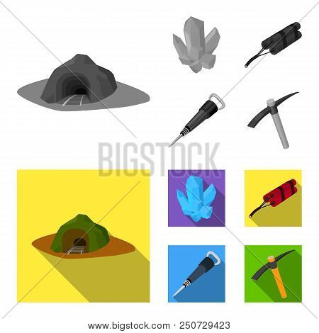 Minerals, Explosives, Jackhammer, Pickaxe.mining Industry Set Collection Icons In Monochrome, Flat S