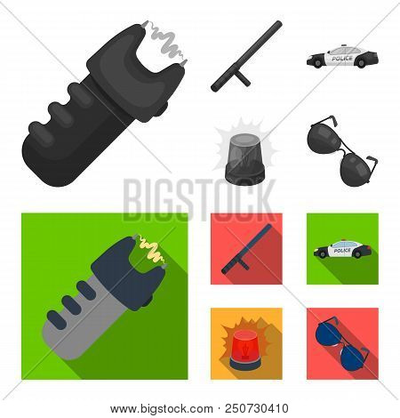 Police Baton, Auto, Flasher, Glasses.police Set Collection Icons In Monochrome, Flat Style Vector Sy