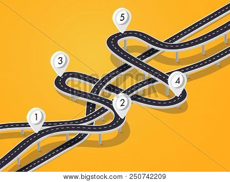 Road Trip And Journey Route Background. Business And Journey Infographic Design Template. Stylish 3d