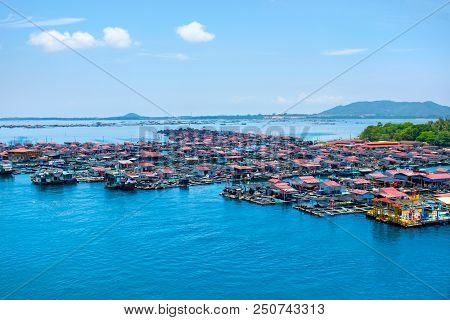 Beautiful View Of The Lagoon With White Sand And Palm Trees, Turquoise Sea. View From The Top. Monke