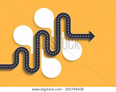 Road Way Location Infographic Template With A Phased Structure. Winding Road Timeline. Stylish Serpe