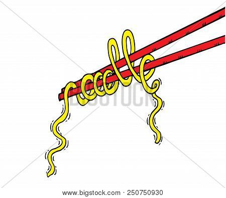 Yellow Noodle At Stick, Doodle Style Illustration, Hand Drawing