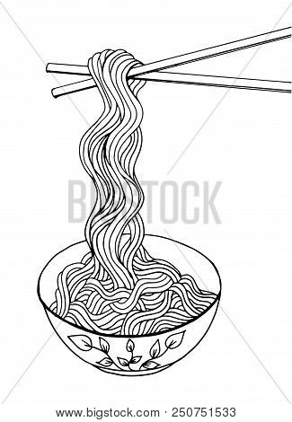 Doodle Noodle At Bowl And Stick. Hand Drawing