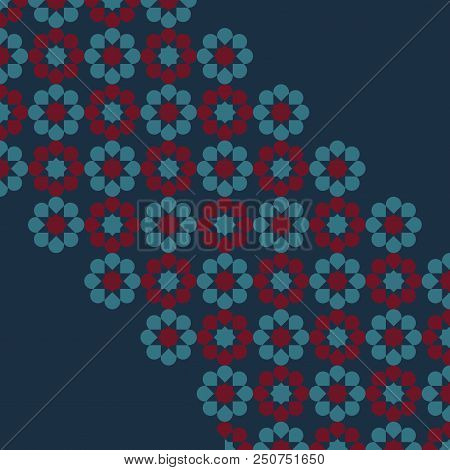 Dark Blue Background With Diagonal Band Of Flowers In The Center, Decorative Geometric Background